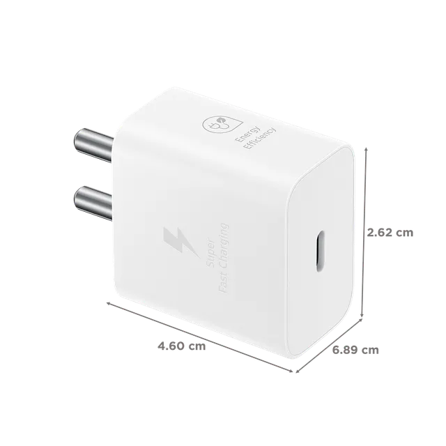 SAMSUNG 25W Type C Fast Charger (Adapter Only, Support PD 3. PPS, White)